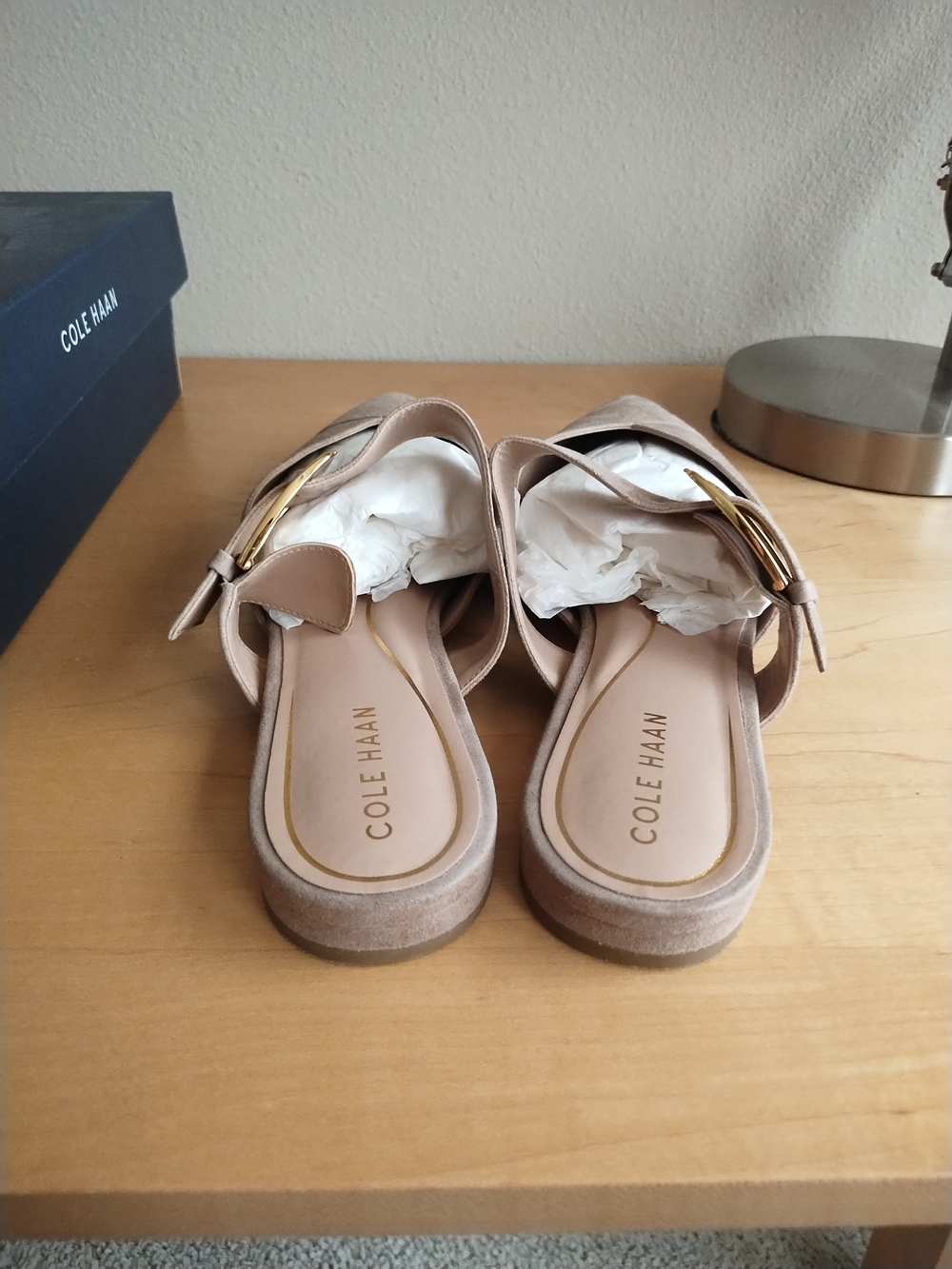 Cole Haan Taupe Suede Pointed-Toe Mule with Buckle - Picture 2 of 8